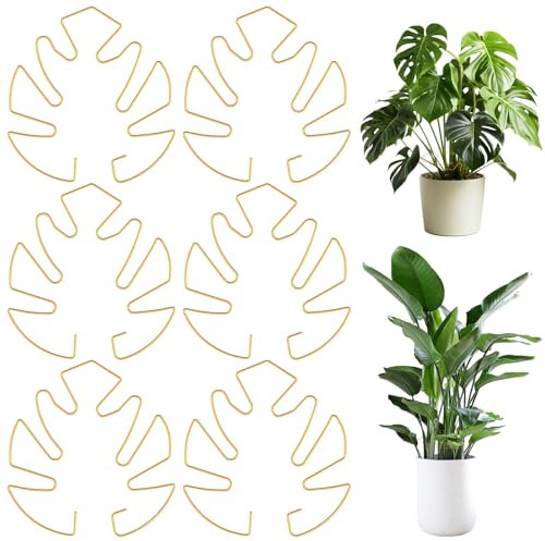 6 Pcs Monstera Leaf Plant Stem Support Iron Turtle Shell Shaped Bamboo Clamp Stabilizer Monstera Stakes Stand Golden Climbing Plants Stem Stand, Indoor Outdoor Plant Accessories for Vertical Growth