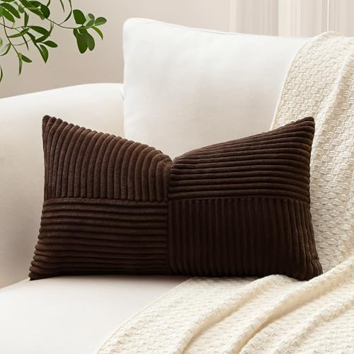 Sungeek 1 styck manchesterörngott, kors ränder mönster manchesterörngott soffkuddar prydnadskuddar lapptäcke design dekorativa dekorativa örngott örngott för vardagsrum (40 x 60 cm, mörkbrun)