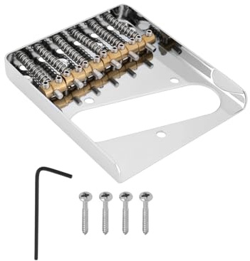 Create idea Puente Vintage para Guitarra Eléctrica 6 Selletas de Latón Puente Cromado Compatible con Telecaster Guitarra Tele Llave Allen