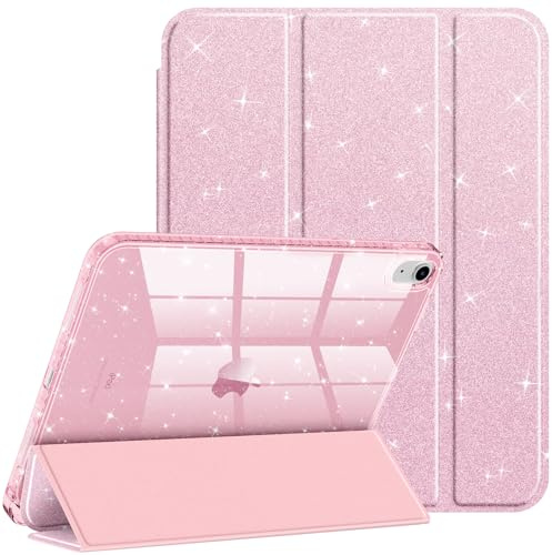 FINTIE Custodia per iPad (A16) 11ª Generazione 11 (2025) / iPad 10ª Generazione 10,9 (2022) con Portapenne - Antiurto Glittering Trasparente Cover Posteriore con Auto Sveglia/Sonno, (Pink)