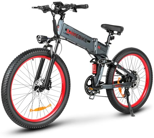 SAMEBIKE Mountain Electric Bike for Adults,Folding Electric Bicycle with Removable 48V 14AH Battery, 26 Inch Ebike Range 45-100KM, Color LCD Display SHIMANO 7 Speed