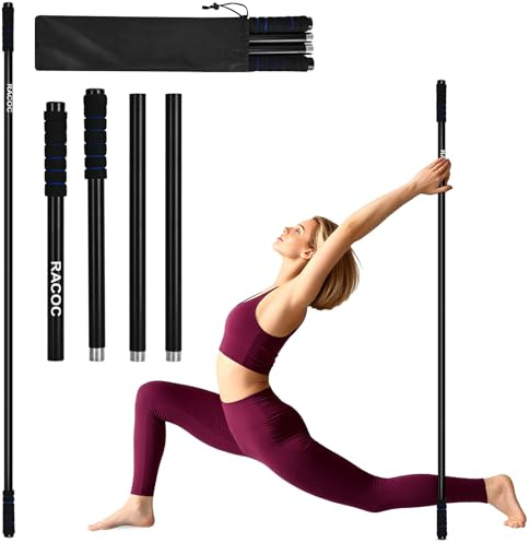 Yoga Stick 5 ft, Sturdy Steel Adjustable Stretching Stick for Mobility, Balance and Flexibility, Versatile Exercise Stick with Non-Slip Ends and Foam Handles for Fitness, and Posture Correction