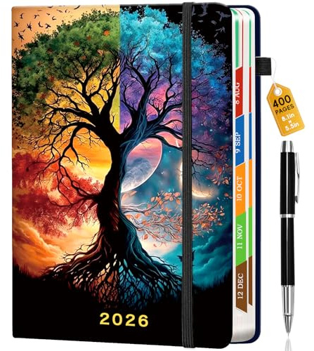 Pcuntslo Academic Diary 2026 A5 400 Pages Week to View Work Diary from Jan to Dec 2026 Diaries Student Teacher Planner Organiser 6 Pages Per Week Appointment Book for School (Four Seasons)