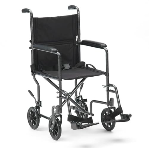 Foldable Lightweight Wheelchair, Compact,10kg, 19-Inch Seat Width, Black Frame, Travel & Mobility Aid, Armrests