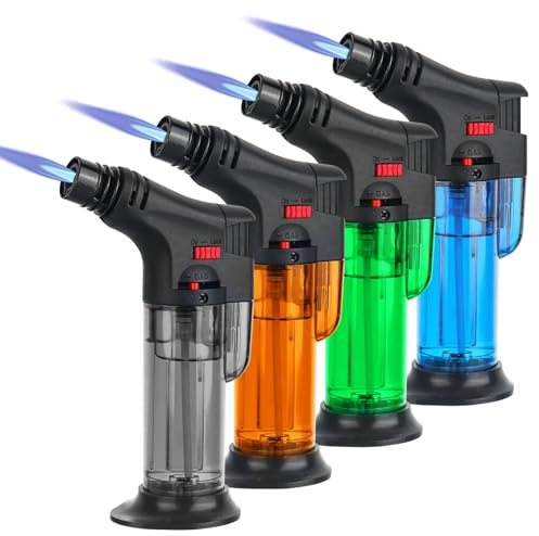 smtfcty 4 Pieces Accendino Antivento Gas Ricaricabile Accendini da Tempesta Accendigas Accendino Jet Flame Per Barbecue, Camino, Campeggio, Cucina (Venduto Senza Gas)