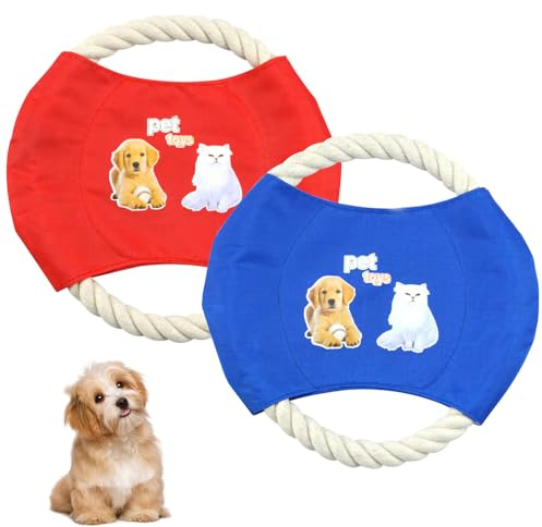 KASESSS 2 Stück Frisbee Hund, 18cm Hundefrisbee, Interaktiv Hunde FrisbeeS, Hund FrisbeeS Ungiftiger Bissresistan, Frisbee Hunde Perfekt für Hundetraining, Werfen, Fangen und Spielen (Blau,Rot)