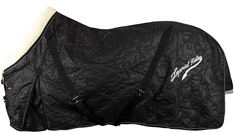 Imperial Riding Coperta da stalla IRH Super-Dry 250 g, extra calda per cavalli con colletto in pelliccia sintetica, materiale super dry, cinghie incrociate, cinghie per coda e piega, colore nero, 115