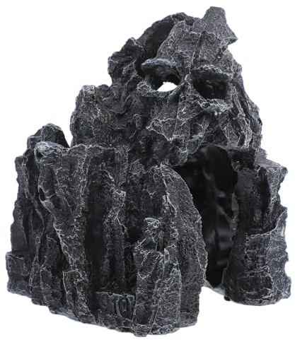 SEWOART Nascondiglio per Rettili in Resina Nera a Forma di Grotta per Terrari di Serpenti, Decorazione Semplice e Funzionale che Riduce la Luce Solare Diretta