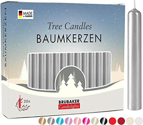 BRUBAKER Paquete de 20 velas de árbol – Velas piramidales para árbol de Navidad, color plateado