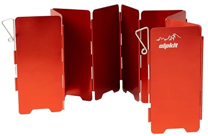 Alpkit Camping Concertina WindShield – Foldable Portable Aluminium Camping Stove Wind Shield, 10‑Plate With Bag, 60cm (Red)