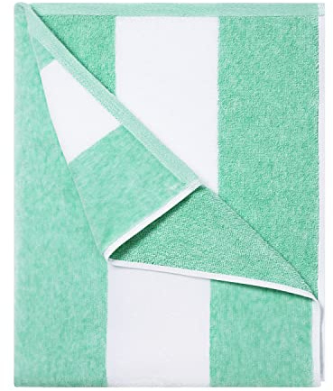 HENBAY Överdimensionerad strandhandduk i bomull, stor – 178 x 81 cm, poolhandduk, snabbtorkande badhandduk, grön-randig