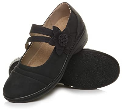 AJVANI Flat Grip Sole Padded Mary Jane Hook&Loop Comfort Shoes Size 6 39 Black