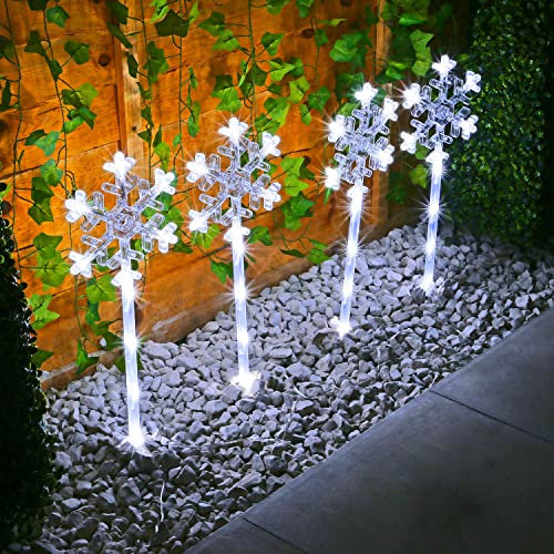 Taylor & Brown Set of 4 Snowflake Christmas Tree Path Finder Stake Lights Pathway Markers 40 LED Outdoor Garden Lawn Festive Xmas Decoration Mains Powered