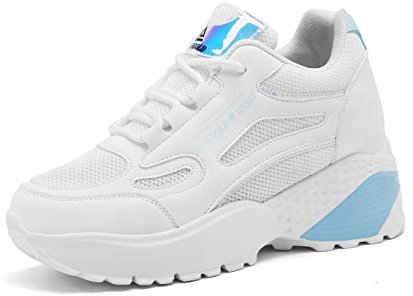 AONEGOLD Damen Sneaker Wedges mit Keilabsatz Turnschuhe Sportschuhe Laufschuhe Atmungsaktive Mesh Freizeitschuhe(Weiß-3802,39EU)