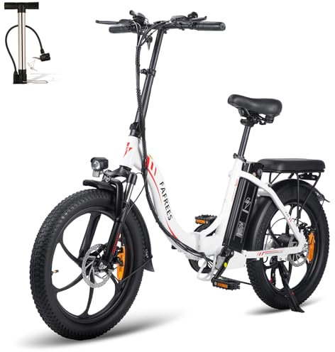 Fafrees E Fatbike F20 - Bicicleta eléctrica plegable de 20 pulgadas con batería de 36 V 16 Ah para desplazamientos, bicicleta eléctrica plegable para mujer, 250 W, 25 km/h, pedales plegables de 150