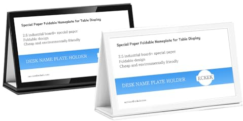 ECKEK Lot de 2 supports de plaque nominative de bureau, support spécial en papier pour affichage de table, plaque nominative pliable (double face, noir, 150 x 80 mm)
