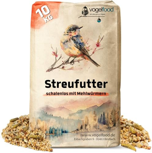 Vogelfood 10 kg Streufutter ohne Schalen mit Mehlwürmern für Wildvögel