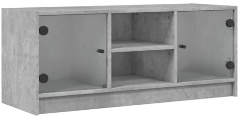 vidaXL Smoked Oak TV Cabinet with Glass Doors - Engineered Wood Media Unit/Stand for Living Room, Modern 102x37x42cm, 80kg Capacity