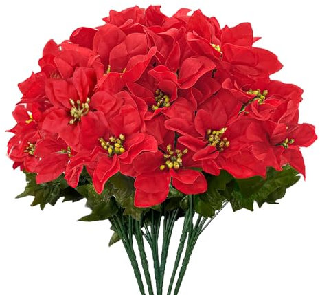 gaoduanluoluo 6 Pièces Poinsetttia Simulés Décorations, Fleurs Artificielles de Noël Simulate, Bouquets Fleurs Ornements de Noël (Rouge)