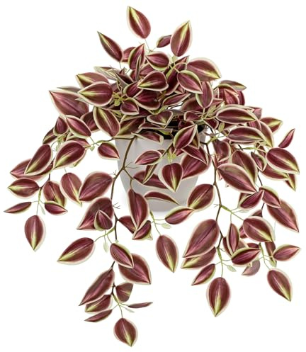 Oairs Artificial Plants Indoor, Fake Trailing Plants in White Plastic Pot | 41cm Faux Tradescantia Zebrina Potted Plants for Indoor Outdoor Home Office Shelf Bathroom Kitchen Table Decor