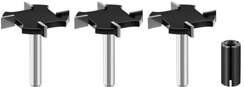 BGTEC CNC spoilboard yta fräs bits, 3 stycken 6,35 mm skaft 38 mm skärdiameter rengöring fräs plattfräs, hyvelfräs, spoilboard skärverktyg för träbearbetning (4-vingar)