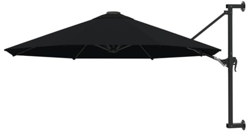 Générique Parasol Mural avec mât en métal 300 cm Noir,Parasols & voiles d'ombrage,9.75KG-47300