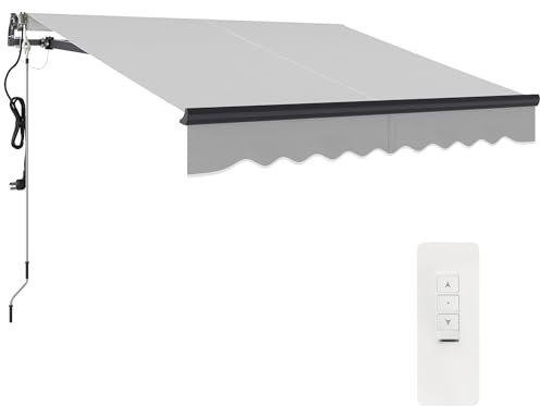 Outsunny 2.5 x 2m Electric Awning with Remote Controller, Aluminium Frame DIY Retractable Awning, UV30+ Sun Shade Canopy for Garden Patio Deck Door Window, Light Grey