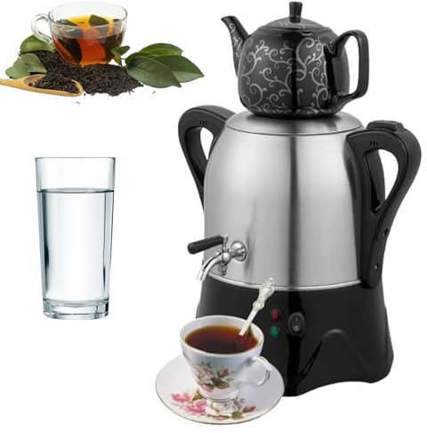 QINPI Tetera Turca Eléctrica, Tetera De 3 L Y Tetera De Cerámica De 1 L, Olla Doble De Acero Inoxidable De 2000 W, con Protección contra Ebullición En Seco, para Hervir Agua Fácilmente O Preparar