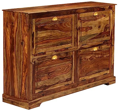 Teenpull Scarpiera in legno massello di acacia, 140 x 35 x 90 cm, con 4 cassetti, ideale come pratico organizer per scarpe per il corridoio