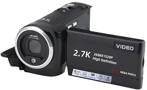 2,7K Caméscope Full HD (Anglais) pour Youtube,Enregistrement Vidéo HD 1080p,Écran 2,8 Pouces, Zoom Numérique 16x, Écran LCD Rotatif à 270° avec Carte SD