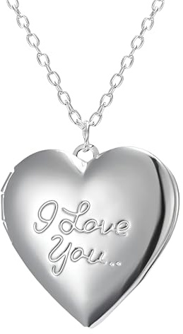 JZWCHQ Collar con medallón de corazón de Plata de Ley 925 para Mujer, Collar con Colgante de Foto con medallón en Forma de corazón Vintage para Parejas, Collar con medallón de Imagen, Collar con