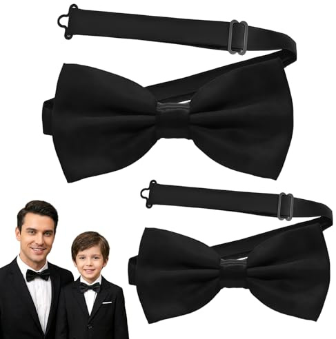 GMBANK 2pcs Bow Ties Set (1 Adult + 1 Kids), Black Formal Pre-Tied Bowtie, Adjustable Neck Bow Tie for Father-Son, Weddings, Family Gatherings, Business Meetings