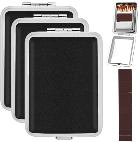 Lot de 3 boîtes d'allumettes en métal avec plaque de friction, étui de rangement portable pour allumettes | Allume-feu réutilisable en acier inoxydable résistant à l'humidité, idéal pour le camping
