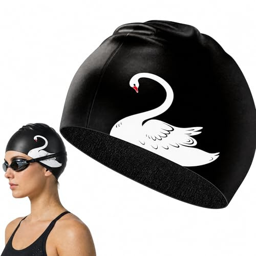 Bonnet de bain en silicone pour femme, homme, adulte, adolescent, imperméable, antidérapant, doux, haute élasticité, ajustement confortable, noir, 23 x 21 cm