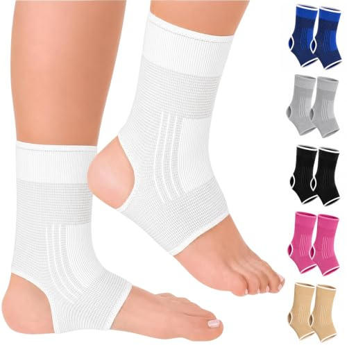MASIOR® Ankle Support Compression Sleeve for Men & Women | Running, Sports, Ligament Damage, Sprained Ankle, Achilles Tendonitis, Plantar Fasciitis (White, Standard Size)