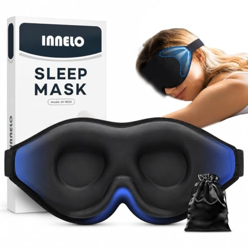 INNELO Máscara de sueño 3D para dormidores laterales, 100% opaca, con área ocular hundida, protege las pestañas, suave y cómodo, bolso incluido, para mujer y hombre, ideal para viajar, negro