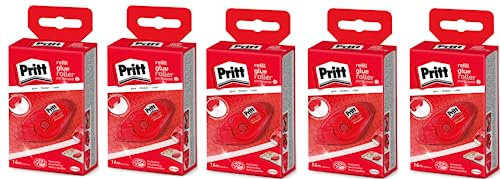 Pritt Refill Kleberoller, permanent, Premium-Band mit Klebstoffwaben, Gehäuse mit Schutzkappe lässt sich einfach nachfüllen, Bandlänge: 16 m, Bandbreite: 8,4 mm, 5 Stück