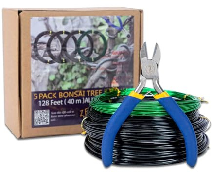 ZELARMAN Set di 4 fili per bonsai per allenamento, per un totale di 128 piedi (32 piedi per misura) 3 dimensioni - 1,0 mm, 1,5 mm, 2 mm, resistente alla corrosione e alla ruggine (con tagliabisai)