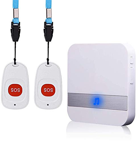 ALEENFOON Maison Alerte Alarme sans Fil Patiente Personne ÂGéE Personnelles SystèMe D'Alarme Plug Version Et Bouton D'Appel d'urgence Alarme Pager (2 à 1 Blanc)