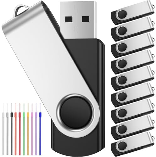Pendrive 64GB Memoria Flash 10 Piezas Portátil Pen Drive 64 GB Giratoria Práctico Llave USB Memory Stick FEBNISCTE USB 2.0 Flash Drive Almacenamiento con 10 Unidades Cuerda para Presentaciones Mp3