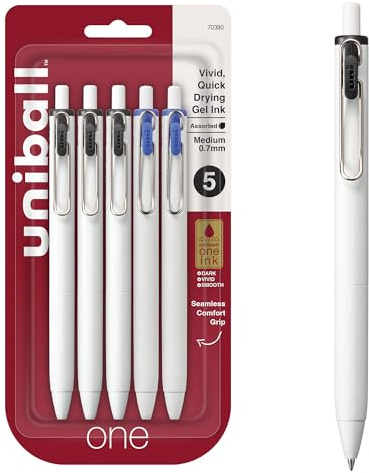 uni-ball One Retractable Gel Pens Medium Point, 0.7mm, Black & Blue, 5 Pack