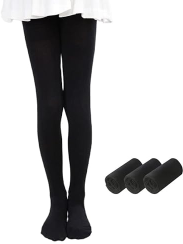 Smilore 3 Pack Girls Tights Microfiber Kids School Footed Soft Ballet Dance Pantyhose Black 11-13 Years