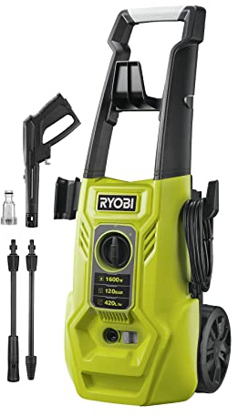 RYOBI High Pressure Washer 1600 W 120 Bar 420 L Flexible Reinforced Steel 5 m Detergent Tank 09 L Integrated Vario Lance Turbo Lance RY120PWA
