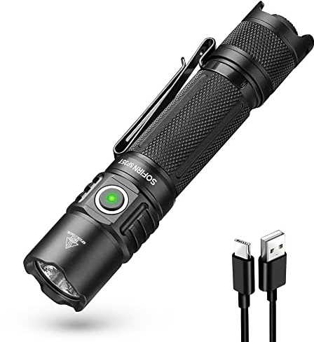 sofirn SP35T Tactical Flashlight, 3800 Lumens Super Bright Pocket LED Flashlight Rechargeable with Dual Switch, IPX8 Water Resistance, EDC Flashlight for Camping, Hiking, Emergency