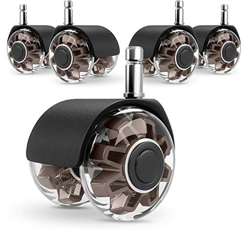 Office Chair Caster Wheels, Chair Casters Replacement, 2 Inch Heavy-Duty Computer Gaming Desk Caster Wheels Smooth & Safe Rolling for All Floors Including Hardwood and Carpet, Set of 5,Brown