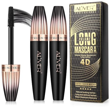 4D Silk Fiber Lash mascara, Waterproof Mascara Black Volume and Length, Natural Lengthening and Thick, Smudge-Proof,No Clumping, Instantly Create The Look of Lash Extensions, All Day Full, 2 Pack