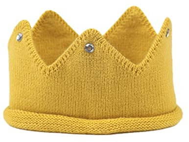 Nishine Baby Knitted Crown Headband Hat Birthday Party Crochet Beanie Cap Hat for Boy Girl (White Button)