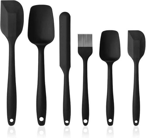 Kiuiom Silikon-Spatel-Set, 6-teilig, schwarz, hitzebeständig, antihaftbeschichtet, Backen, Kochen, Verteilen