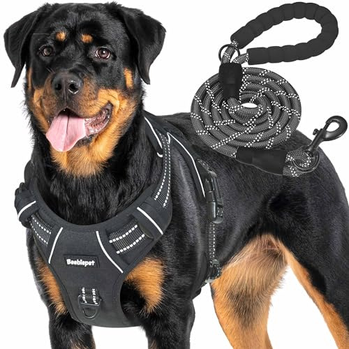 Beebiepet Arnés táctico resistente para perros grandes, sin tirones, arnés ajustable para mascotas, reflectante, entrenamiento de servicio, de fácil control, chaleco militar K9 para perros de trabajo,