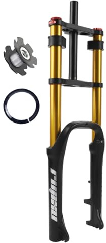 RUJIXU 20 Inch Fat Fork Bike Air Suspension Forks For 4.0 Fat Tires, Travel 110mm Adjustable Rebound Double Shoulder Front Fork 1-1/8 Disc Brake QR 9x135mm (Color : Gold, Size : 20inch)